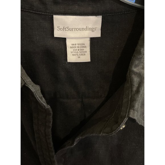SoftSurroundings Linen Button Down Shirt Roll Tab Sleeve Blouse Black Size 1X Pl - Picture 3 of 6